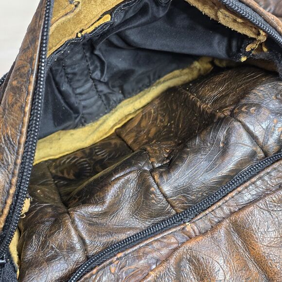 Vintage Tooled Genuine Leather Floral Brown‎ Backpack Made in Mexico main image 4